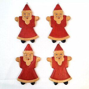 Artisan Hand Crafted Santa Claus Christmas Ornaments Wooden Painted Set Folk Art